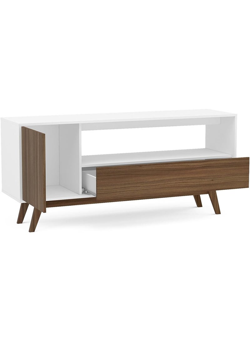 Polifurniture Porto Seguro 59" TV Stand, One Door & One Drawer, White/Brown Walnut - Image 3
